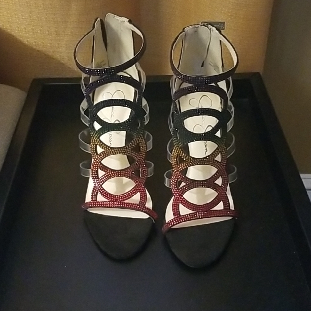 Jessica Simpson Black and Multicolor Strappy Heels